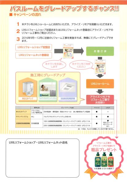 LIXILアライズリモアグレードアップキャンペーンウラ